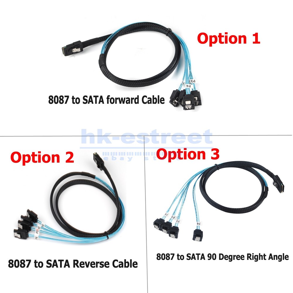 Mini SAS SFF-8087 to 4x SATA Cable, Forward/ Reverse/90 Degree Right Angle Cable