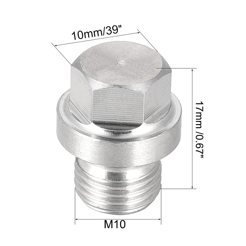M10 x 1 Male Hex Head Plug 304 Stainless Steel Solid Thread Pipe Fitting 3Pcs