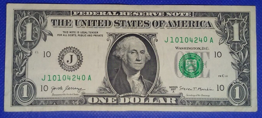 Error Note One Dollar Bill Series 2017 A Gas Pump Turn 0 Raised Stuck Digit