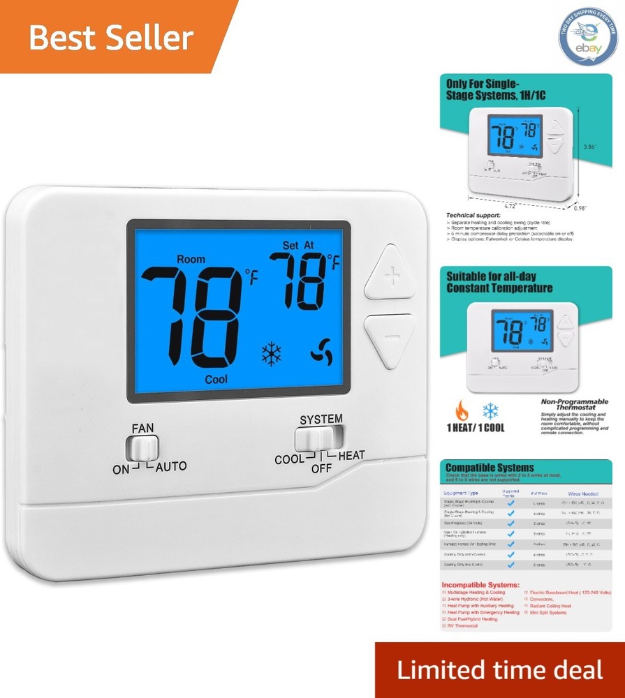S701 Non-Programmable Thermostat with Blue Backlight for Single-Stage Systems