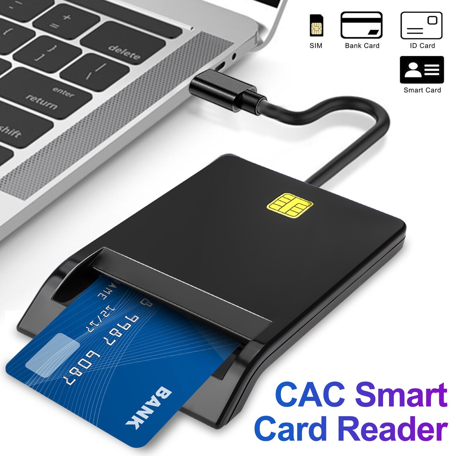 USB C Smart Card Reader, DOD Military CAC Common Access-Bank Card-ID for Windows
