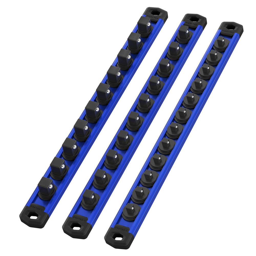 WORKPRO 3-PACKS Magnetic Socket Organizer Set 1/4" 3/8" 1/2" Drive Socket Holder