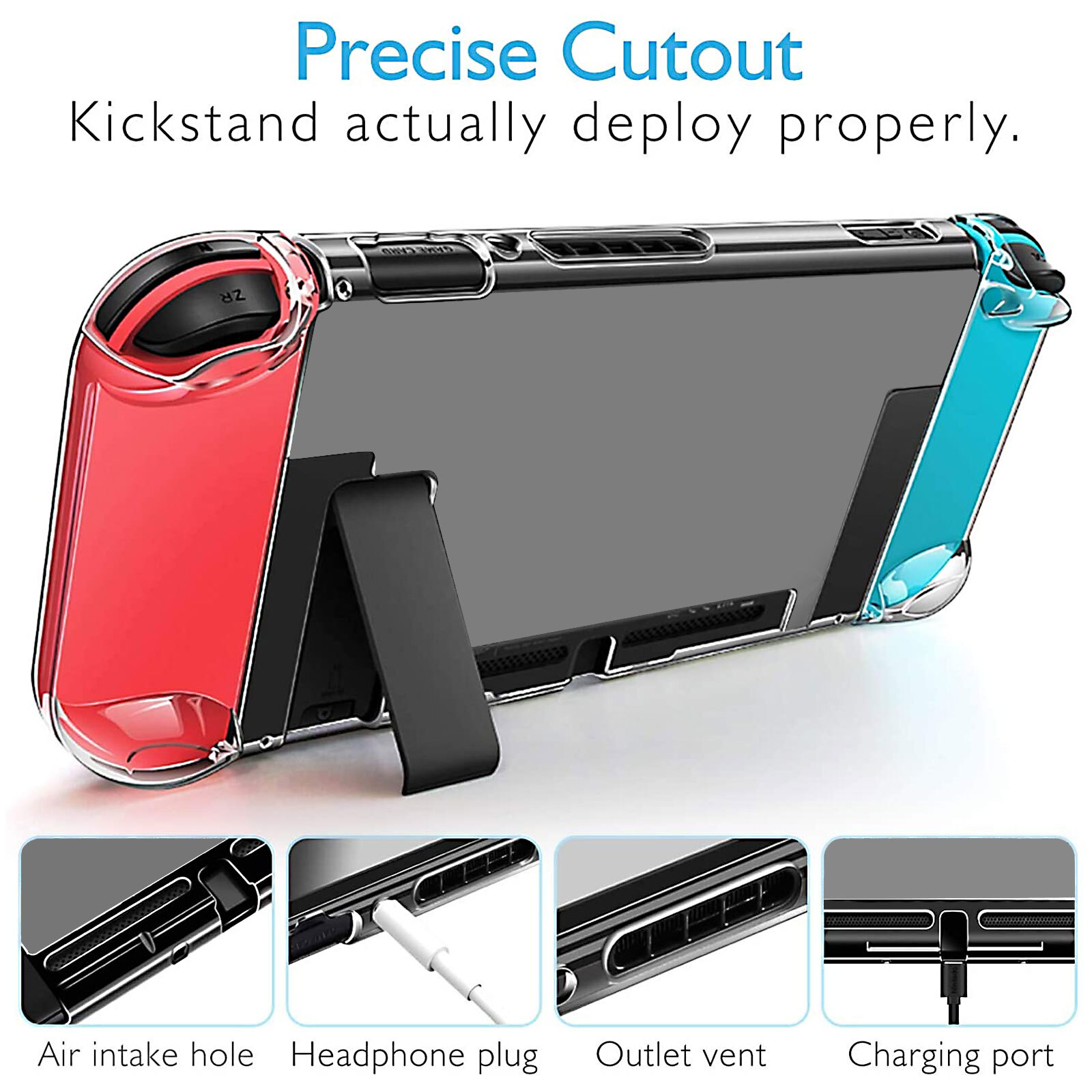 Protective Clear Hard Case+Screen Protector +Thumb Grip Caps for Nintendo Switch