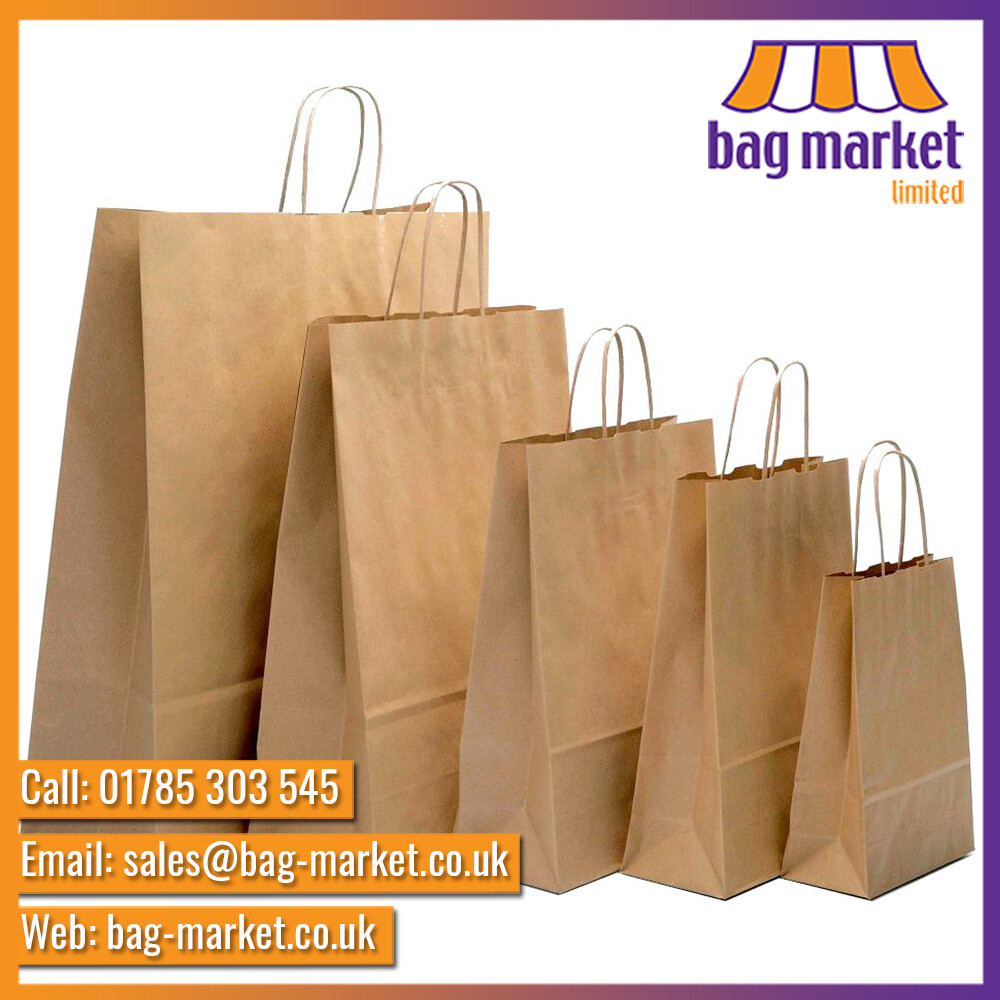 Brown Paper Carrier Bags with Twisted Handles - 100gsm | Gift/Shop/Party/Rope