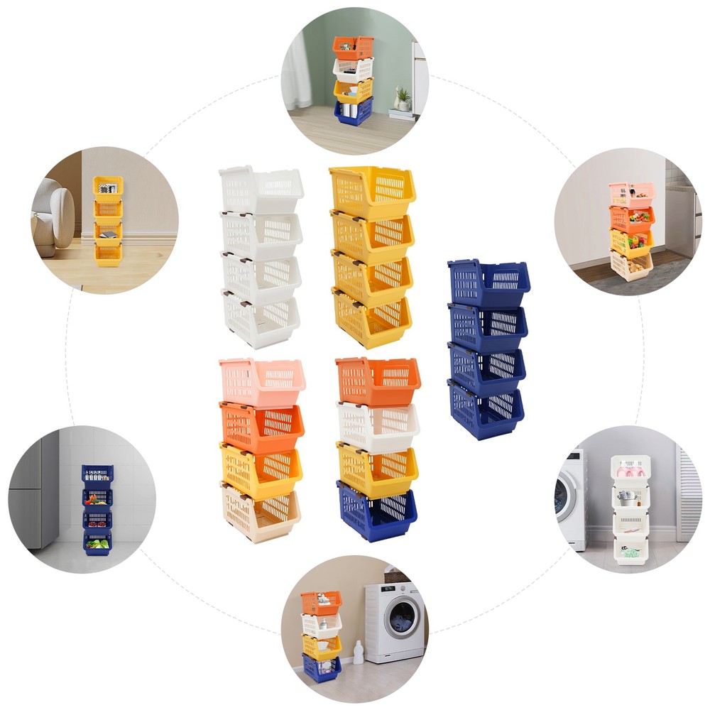 4 Pcs Versatile Stacking Storage Baskets Rectangular Stackable Storage Bins