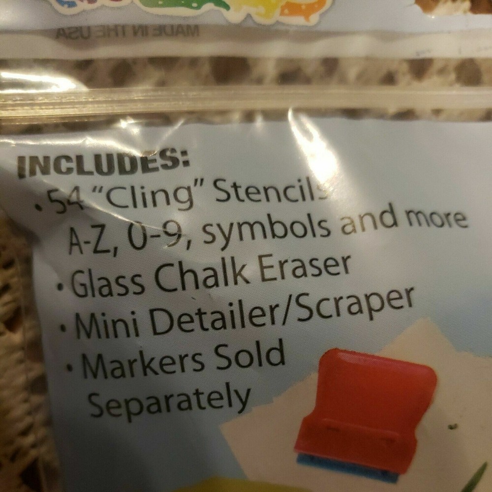 Glass Chalk Auto Cling Stencil, Eraser, Scraper Accessory Pack, 56 pcs