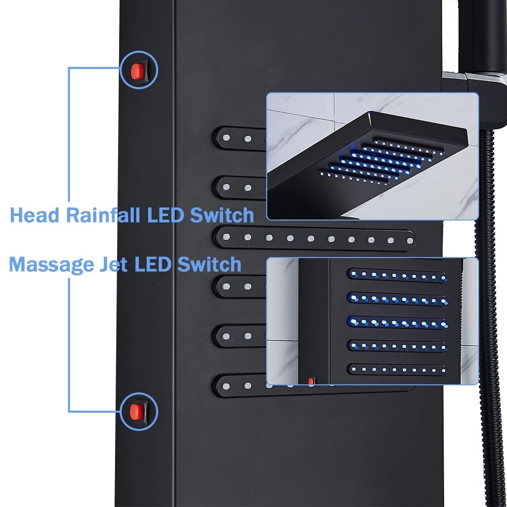ELLO&ALLO Stainless Steel Shower Panel Tower System Rainfall Head Massage System