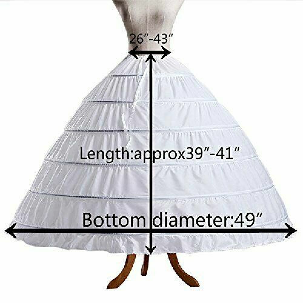 Women Crinoline Petticoat 6 Hoop Skirt White Ball Gown Underskirt for Bridal