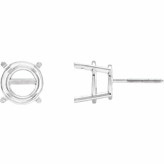 14K White Gold Round Pre-Notched Stud Earring Mount Setting Threaded 1 Piece
