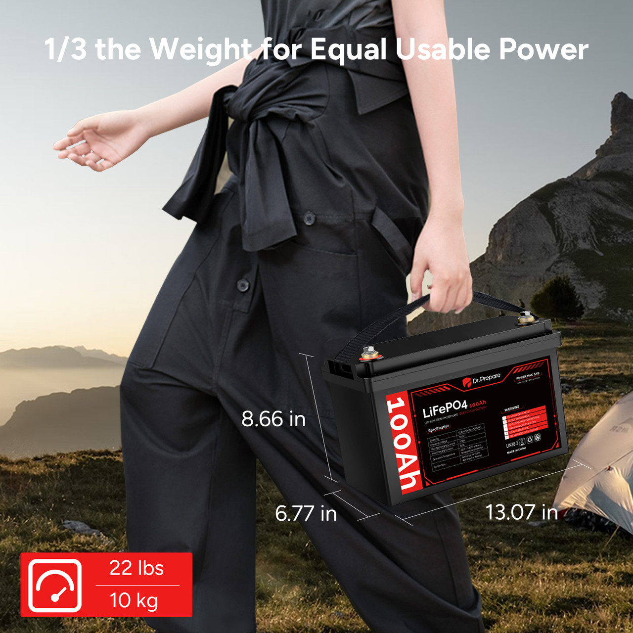 Dr. Prepare 12V 100Ah LiFePO4 Lithium Deep Cycle Battery [10-year Warranty]