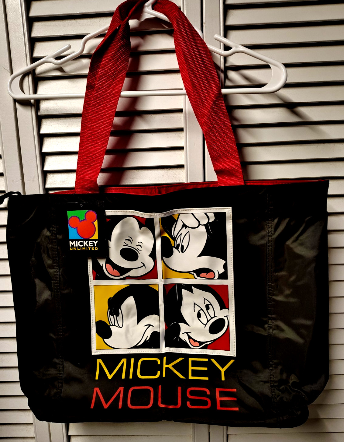 Mickey Mouse Unlimited Vtg 90s Black Zip Graphic Tote Bag Spell Out Nylon  NWT