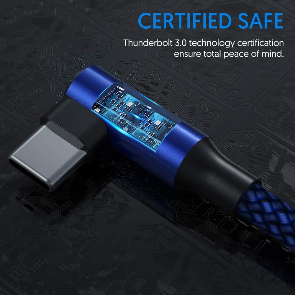 USB C Cable 90 Degree Right Angle[2Pack 10FT], A to Type C Nylon Blue
