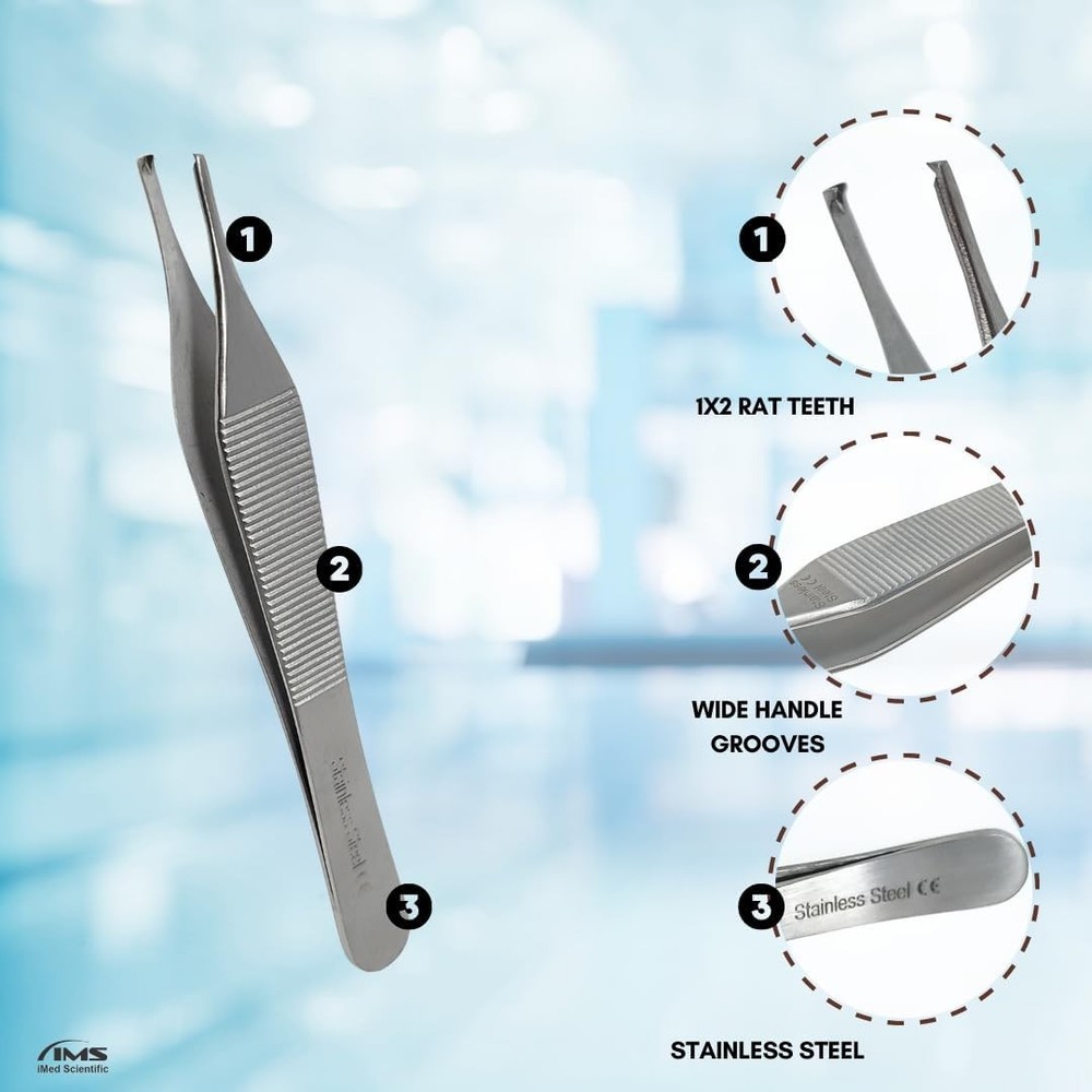 Adson Forceps 1×2 Rat‑Tooth Tissue Forceps, Adson‑Brown & Adson Dressing Forceps