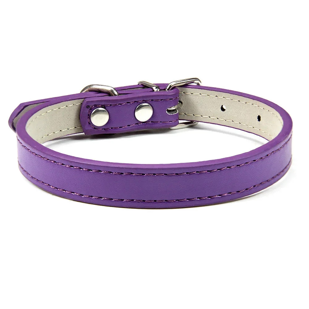 Soft Leather Solid Dog Collar Adjustable Puppy Neck Strap Safe Collars for Small