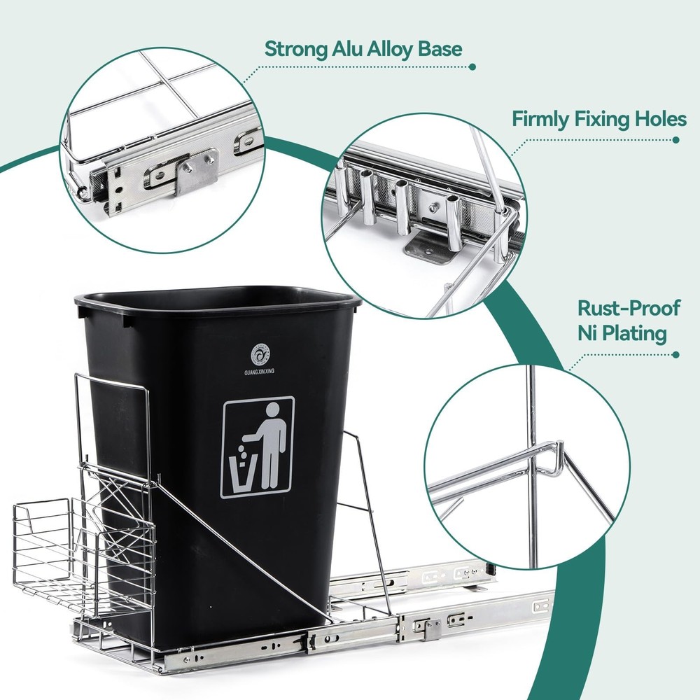 Pull Out Trash Can Under Cabinet,Adjustable Under Sink Trash Can Pull Out Kit...