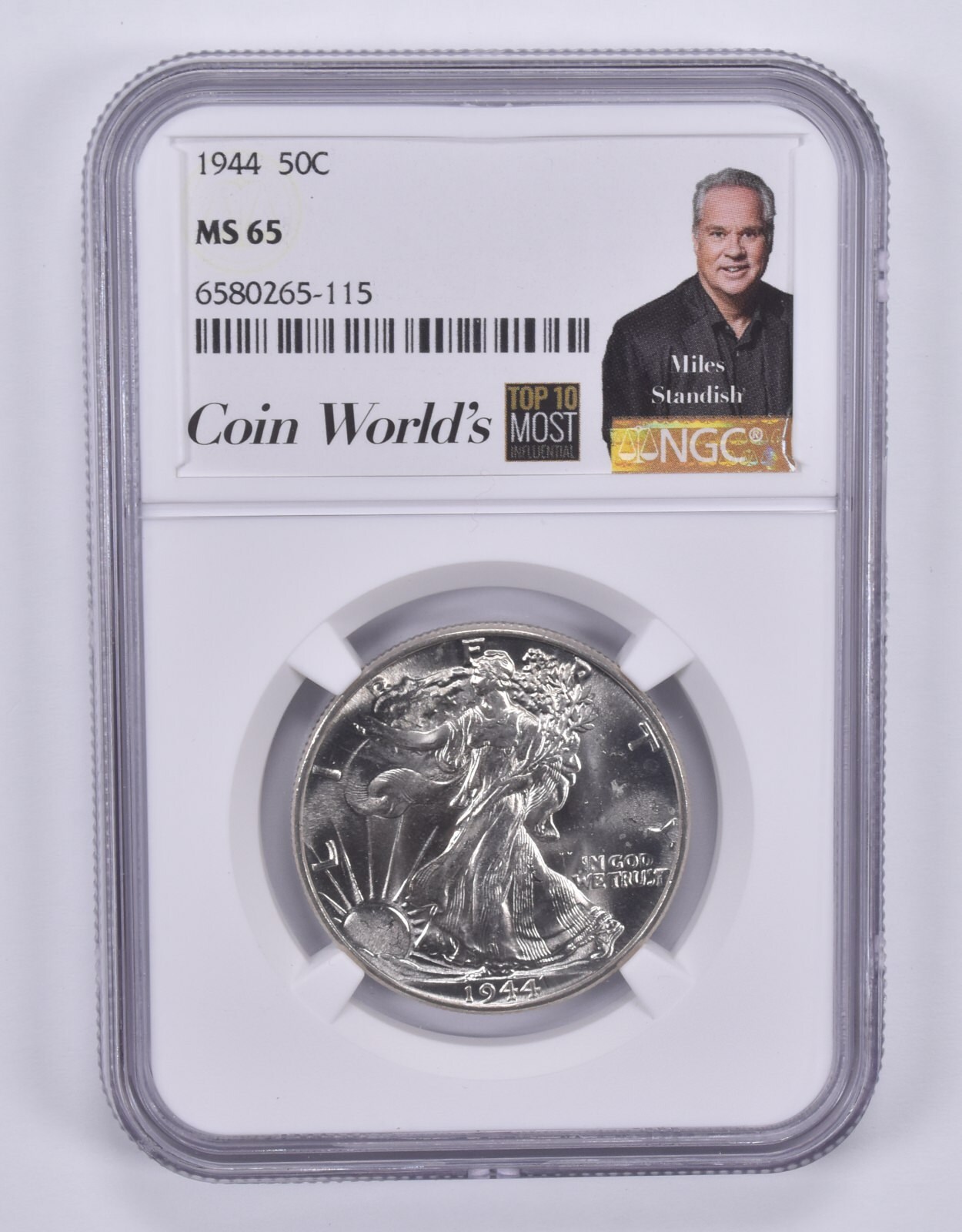 1944 Walking Liberty Half Dollar 50c MS65 NGC Miles Standish Label