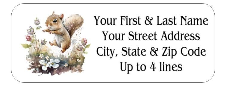 150 Happy Squirrel Flowers Jumping Mailing Return Address Labels Personalized