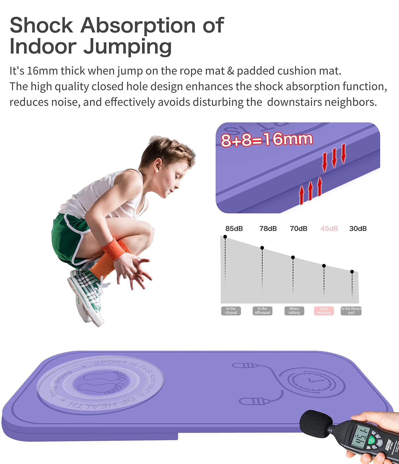 Jump Rope Mat Shockproof Exercise Skipping Mat All-Purpose Extra Thick High D...