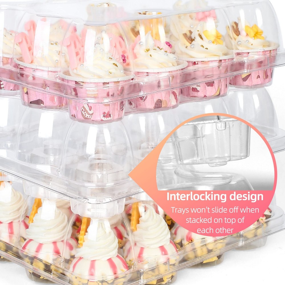 (12 Count x 40 Sets) Mini Cupcake Containers with 480 Liners, Clear Plastic C...