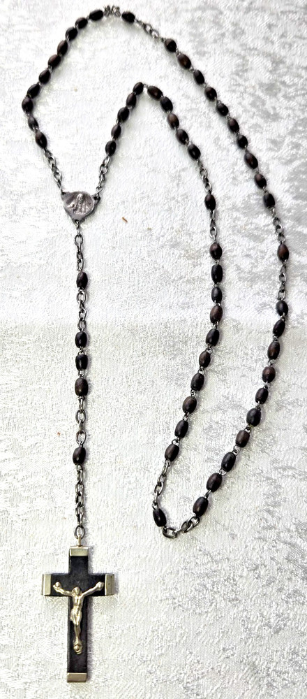 Vintage Catholic Rosary Beads - Black - France