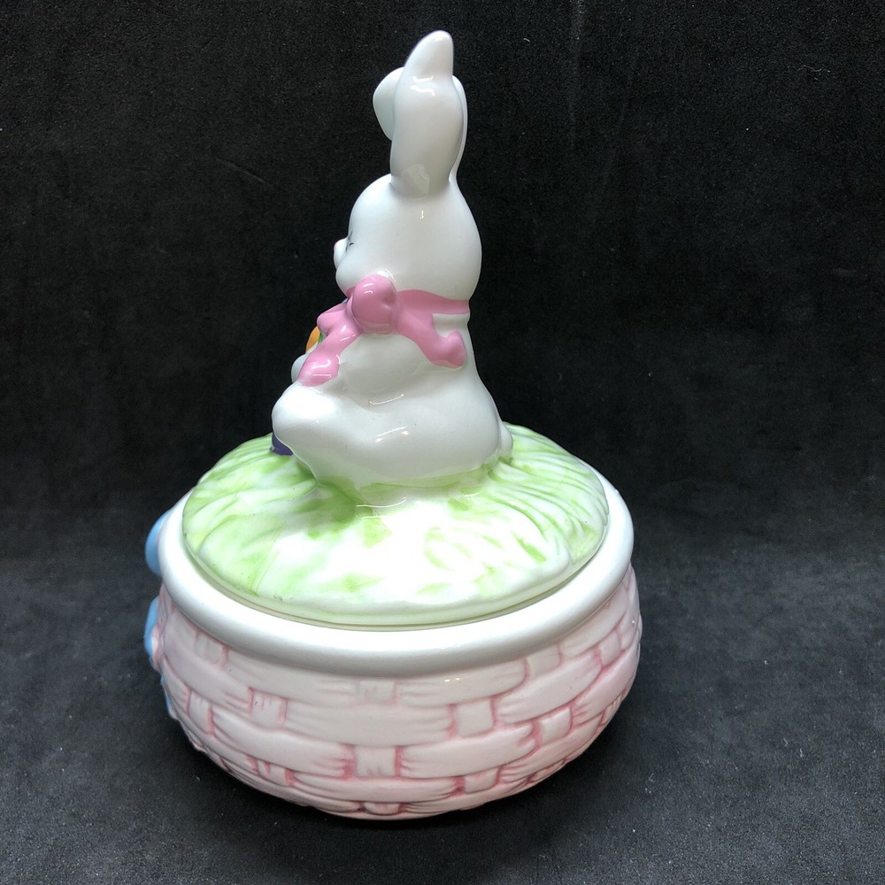 Russ Berrie Easter Bunny Rabbit Trinket Box Ceramic Easter Spring Decor
