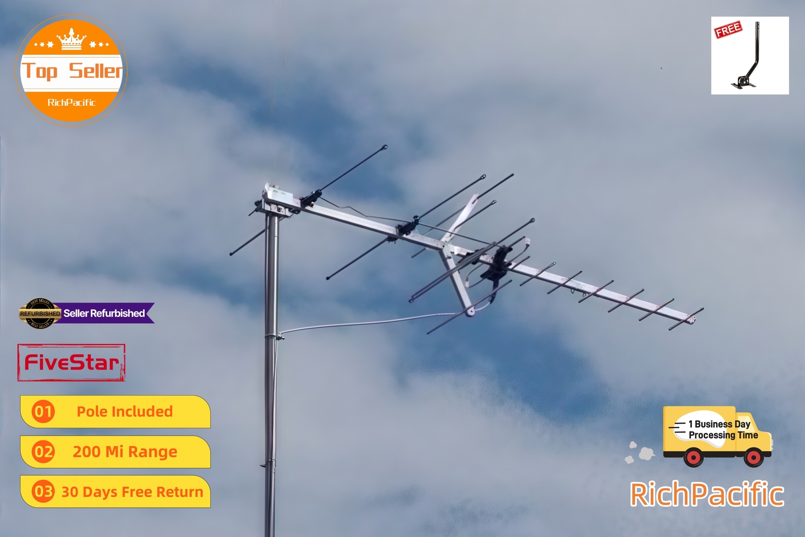 Long Range Yagi HDTV Antenna Outdoor 250 Mile UHF VHF FM Signal Booster