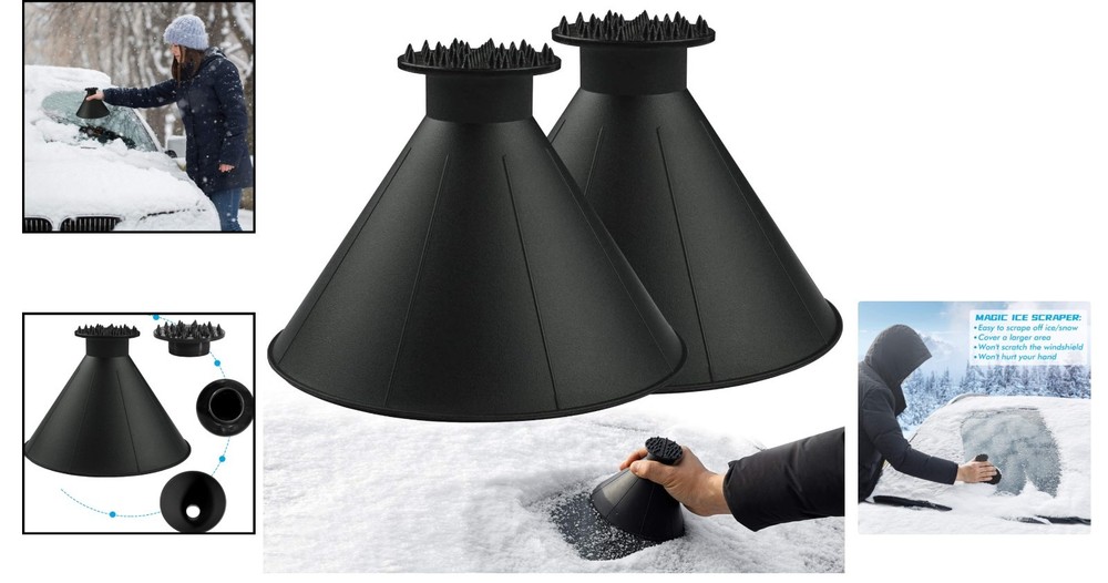 Magical 2-Pack Ice Scraper for Windshield - Cone Design for Effortless Clearing