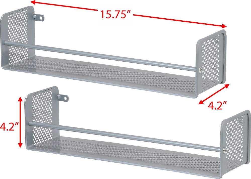 Wall Mounted Spice Rack, Silver, Set of 2