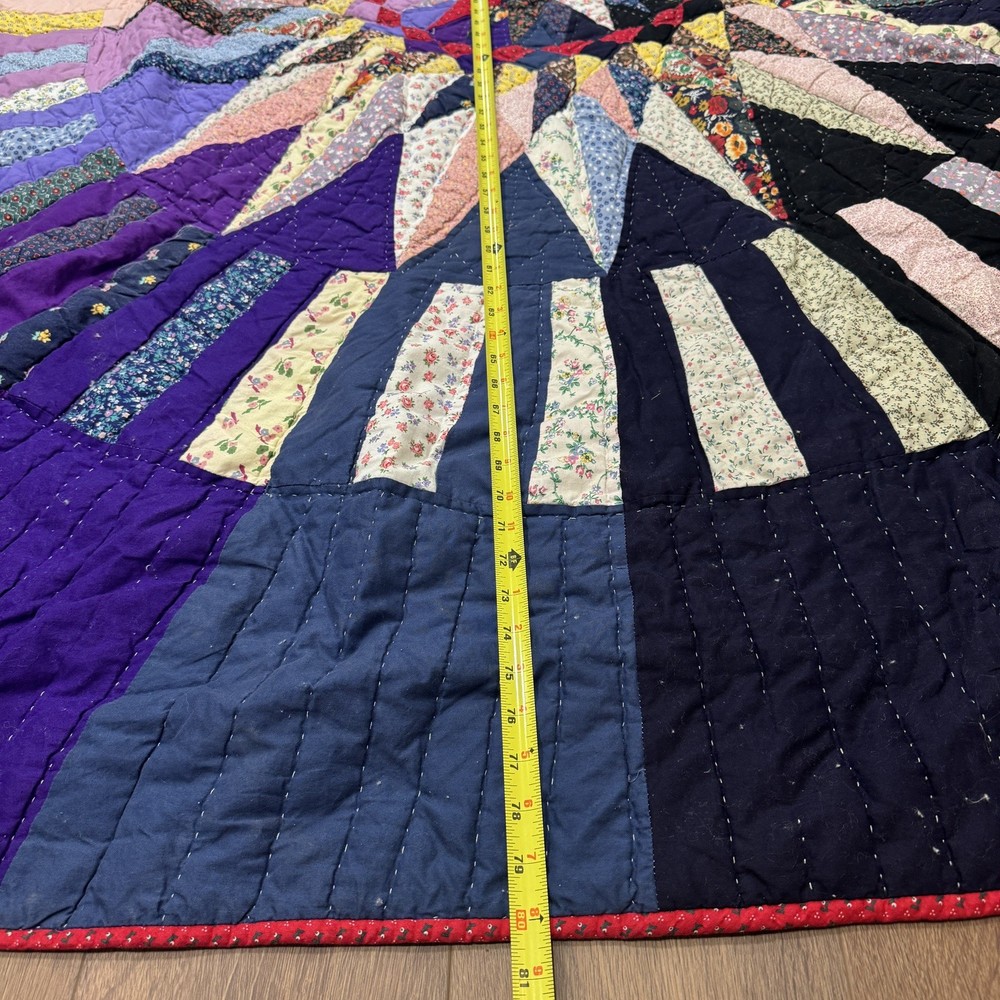 Cotton Mariners Compass Patchwork Quilt Vtg -Inspired 81”x81” See Description