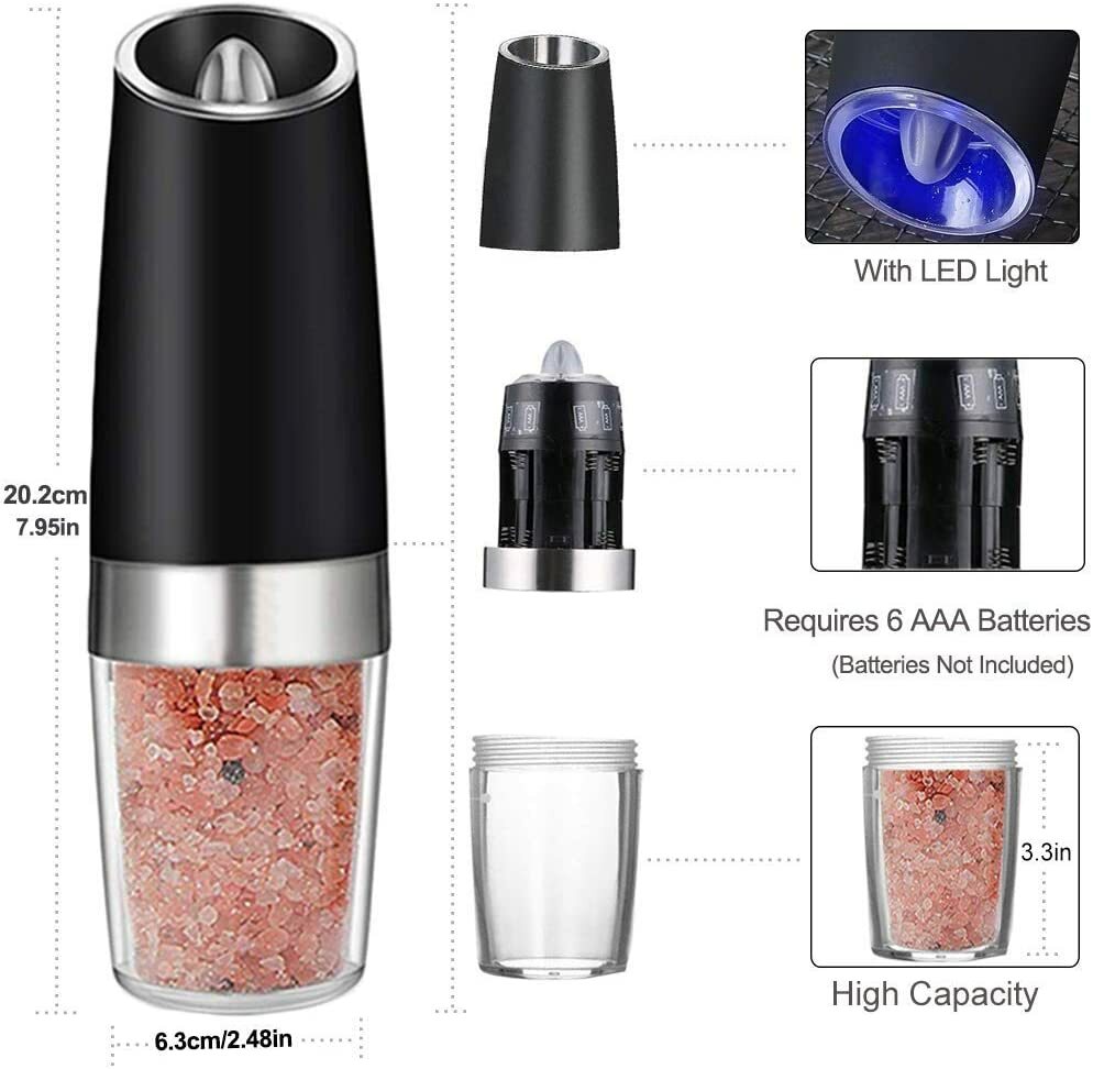 Electric Auto Gravity Sensor Salt and Pepper Grinder Mills Adjustable Coarseness
