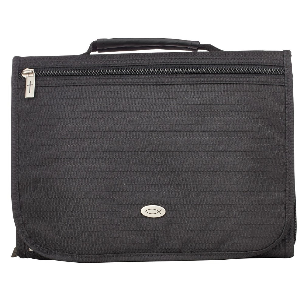 Bible Cover-Three Fold Polyester Organizer-Black-LRG