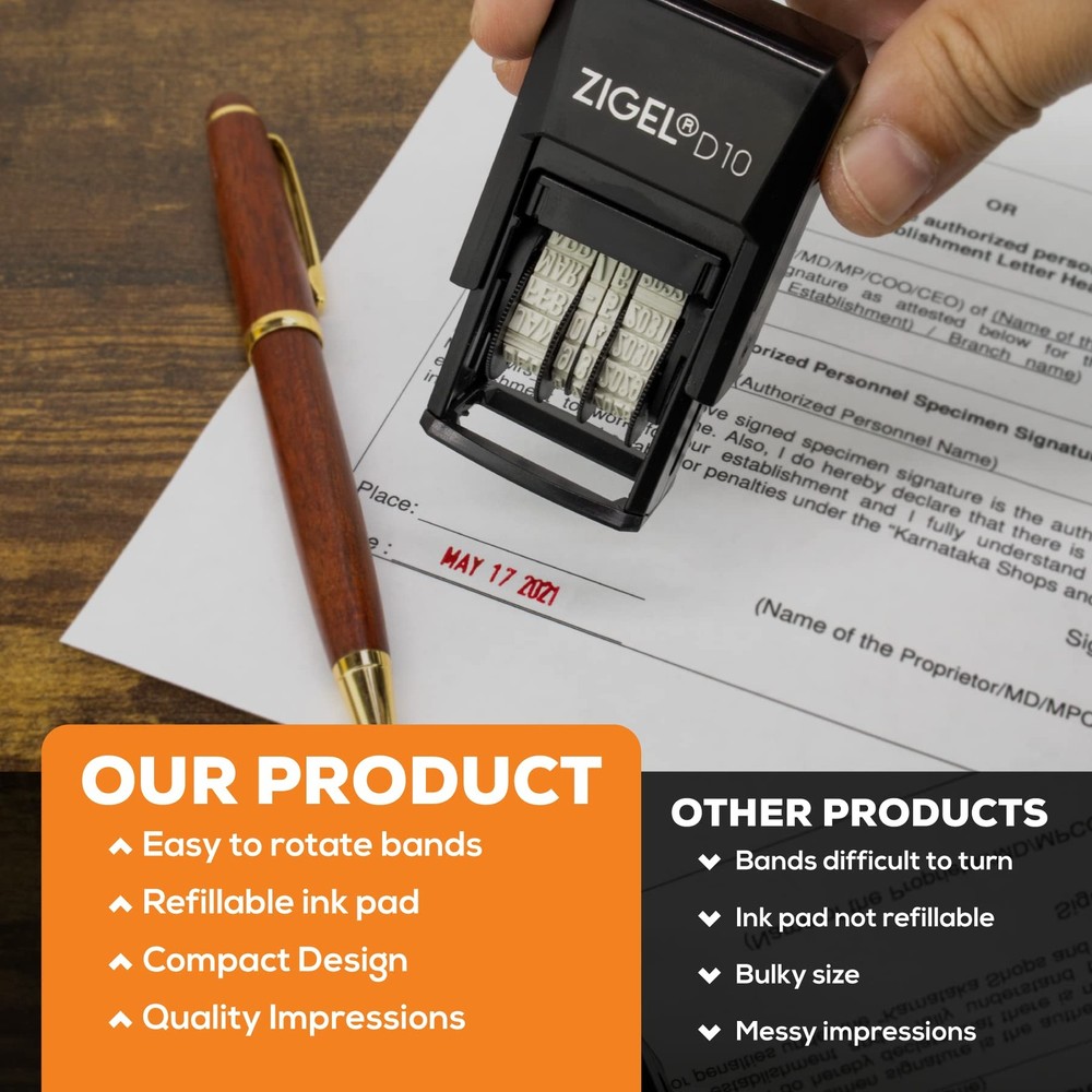 D10 Office Date Stamp - Self Inking Date Stamp - Red