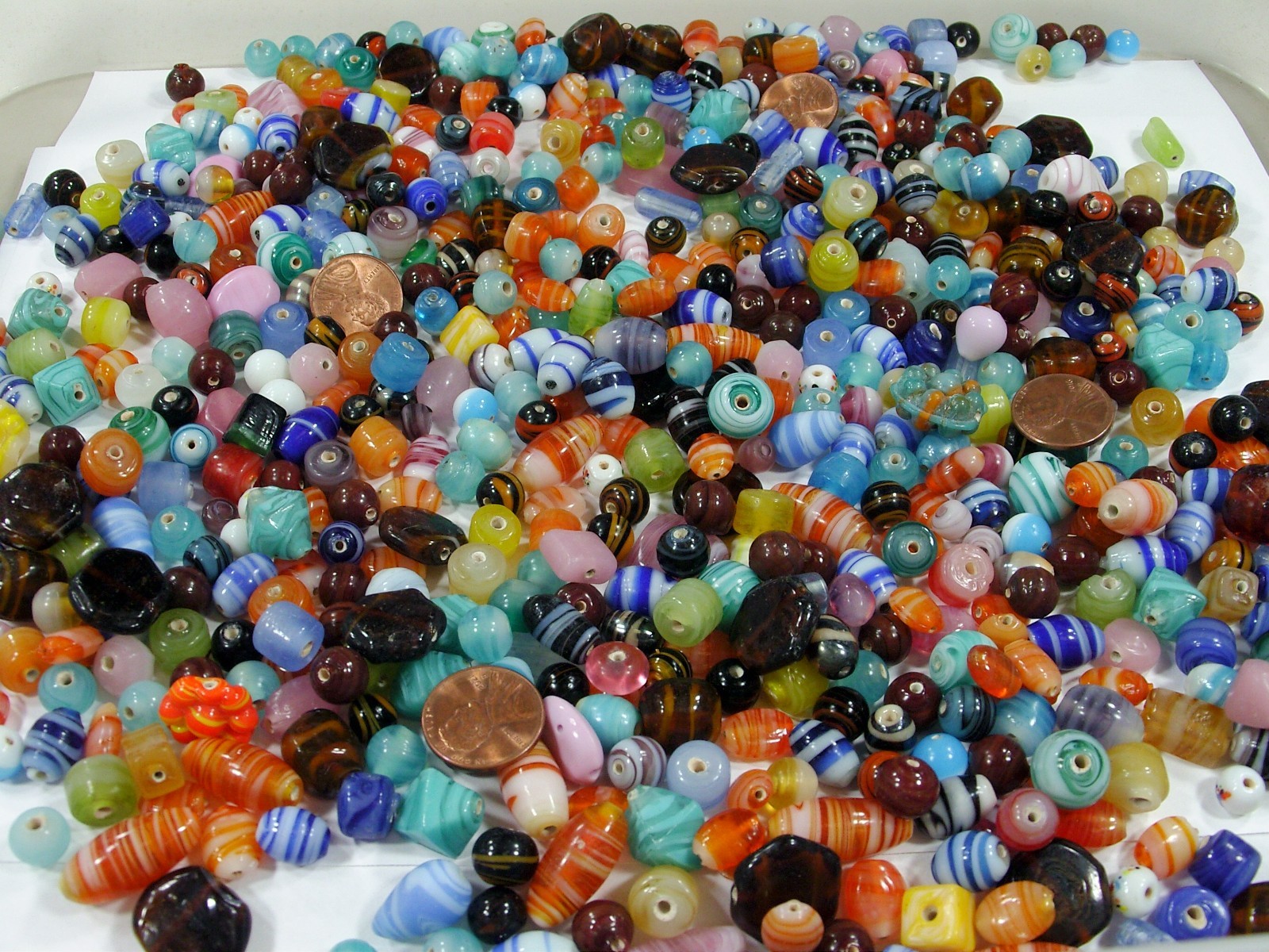 2 Pounds Assorted Shapes and Sizes India Handmade Multicolor Glass Beads (D-8) ⭐