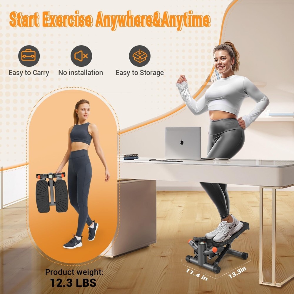 Steppers for Exercise at Home,Adjustable Height Mini Stepper (Grey)