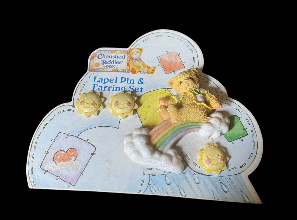 Cherished Teddies Rainbow Set Lapel Pin / Earrings