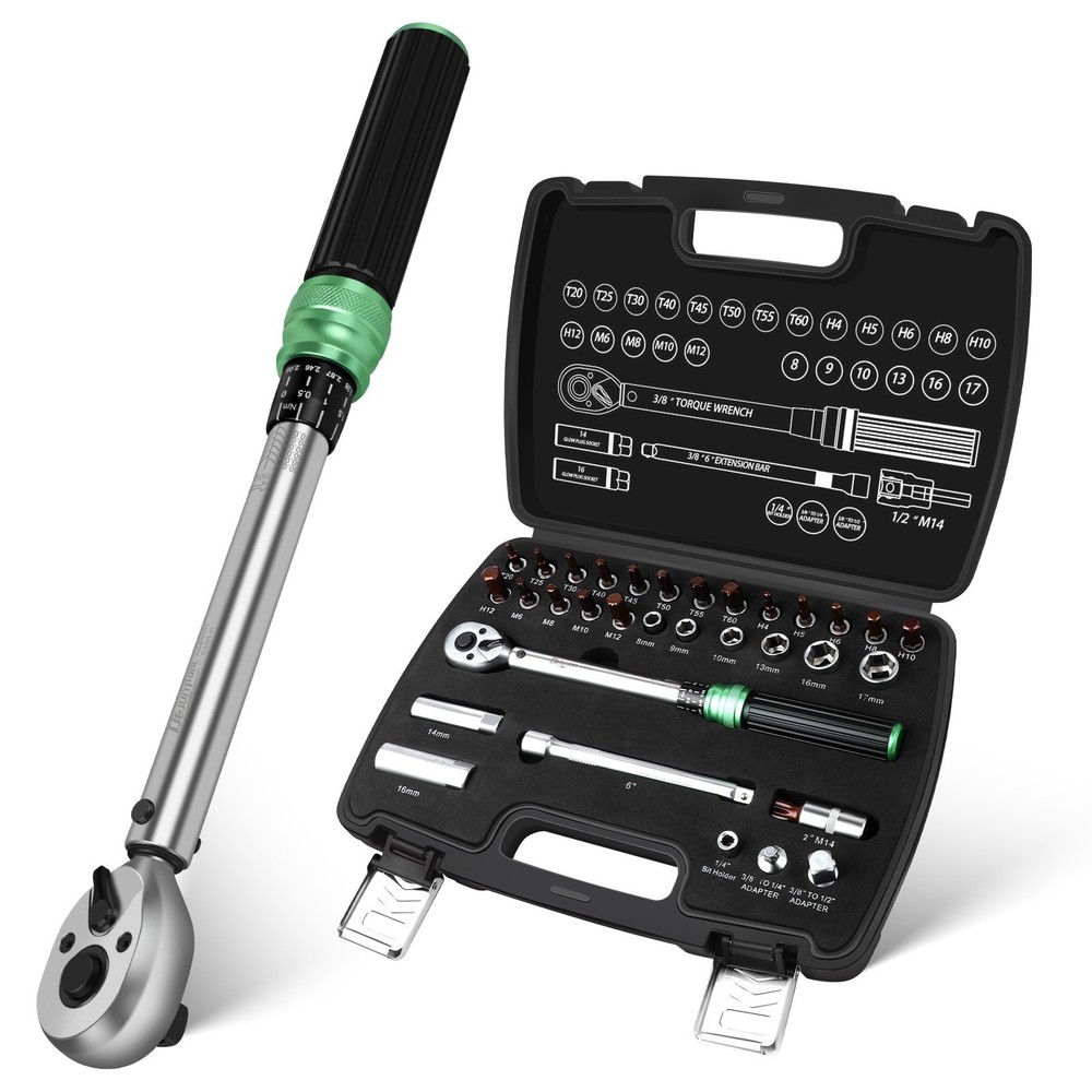 3/8'' Drive 5-60N.m Precise Double Scale Torque Wrench Set Bike Socket Spanner