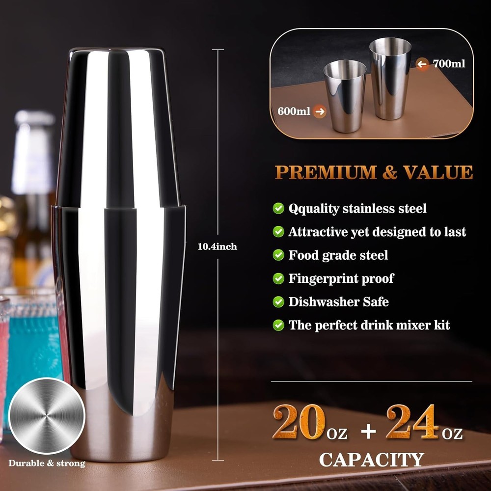 Cocktail Shaker Set Bartender Kit 15-Piece Home Bar Accessories Silver