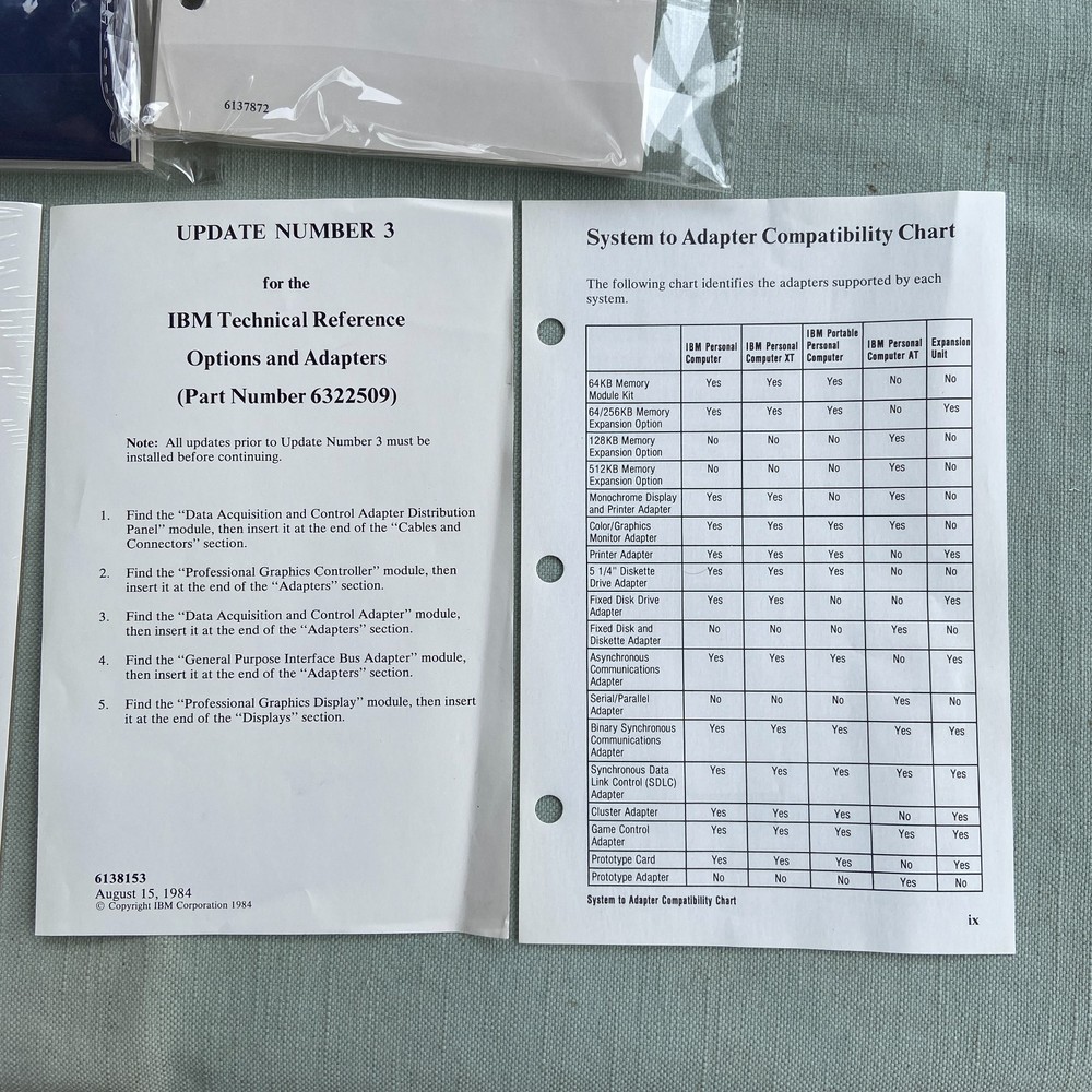 IBM PC Hardware Reference Library Technical Reference Options Adapters Vol 1 & 2