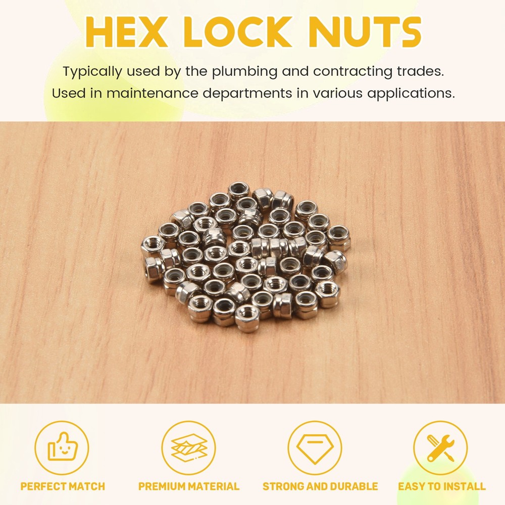 50pcs M2 Zinc Plated Self-Locking Nylon Insert Hex Lock Nuts B7E52744