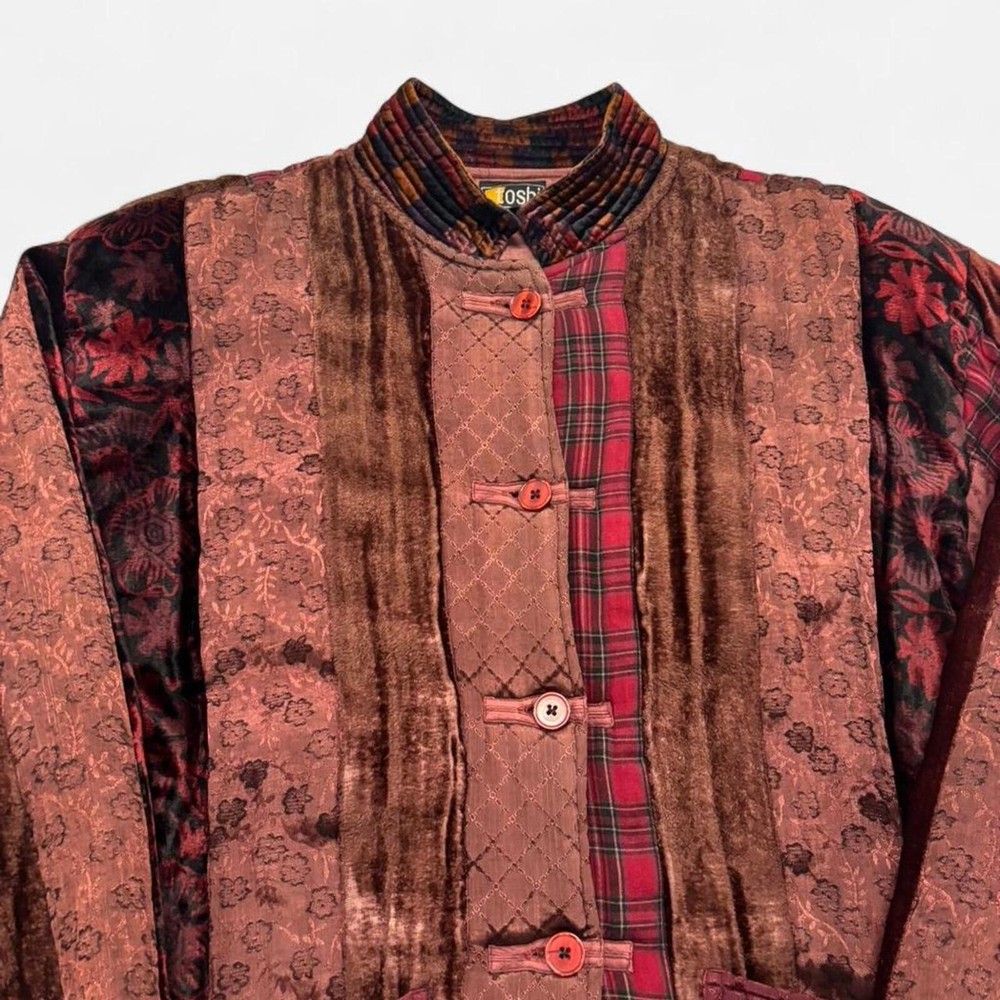 Vintage Toshi Patchwork Quilted Jacket Boho Tapestry Velvet Plaid Button Front