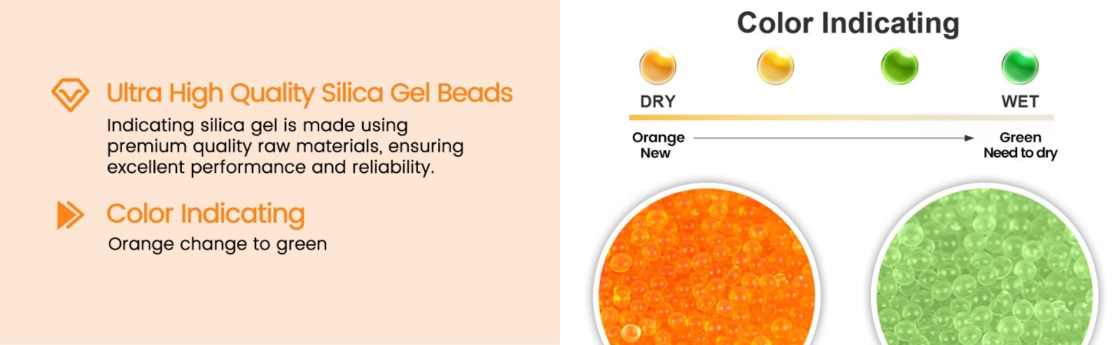 2 LBS Adsorbco Desiccant Beads, Indicating Silica Gel Beads (Orange to Green）