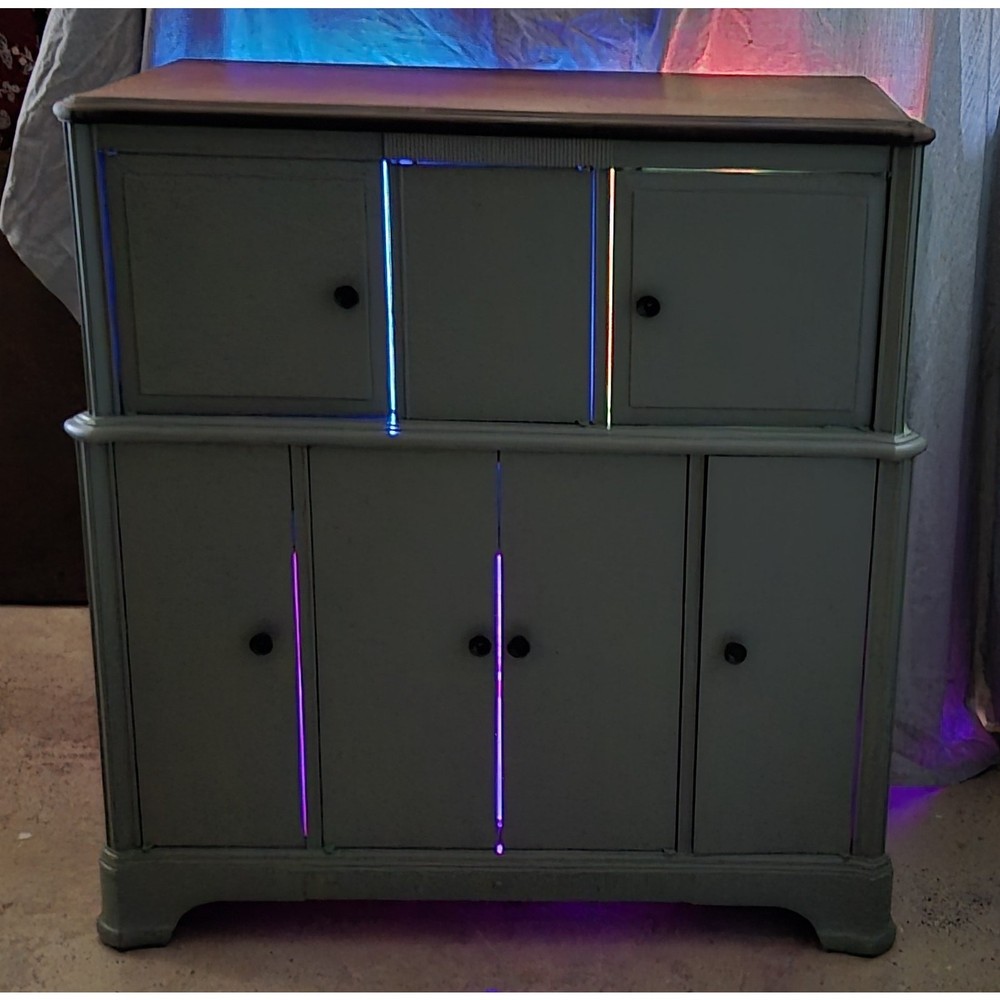 Bar Buffet Green Dark Walnut Top Original Knobs LED Lights 38x20x42 Solid Wood