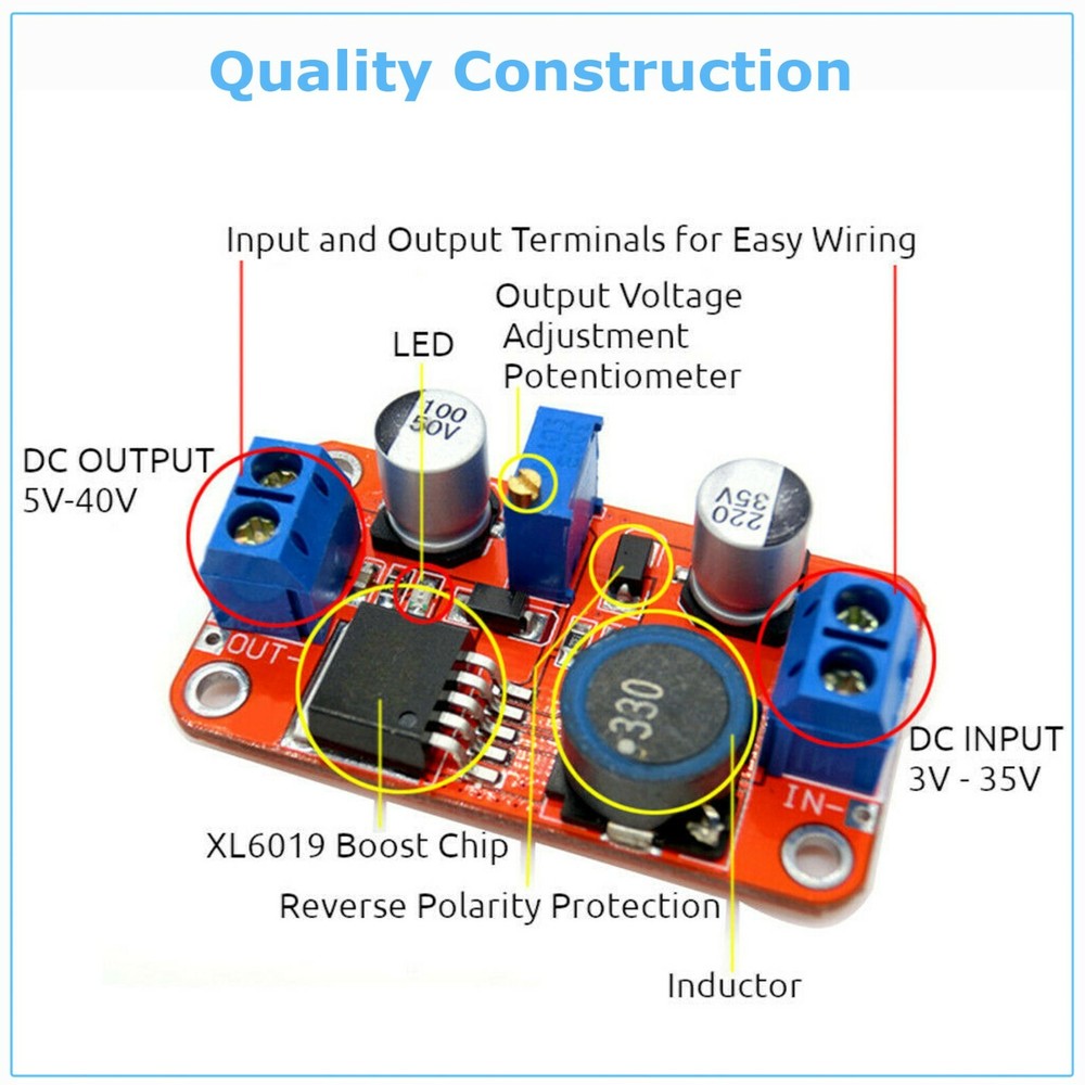 XL6019 30W 5A DC Boost Adjustable Voltage Converter Step Up Module Power Supply