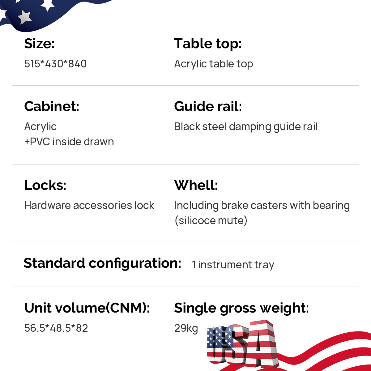 5 layers Medical Dental Trolley Carts Mobile Cart Instrument With 360° wheels