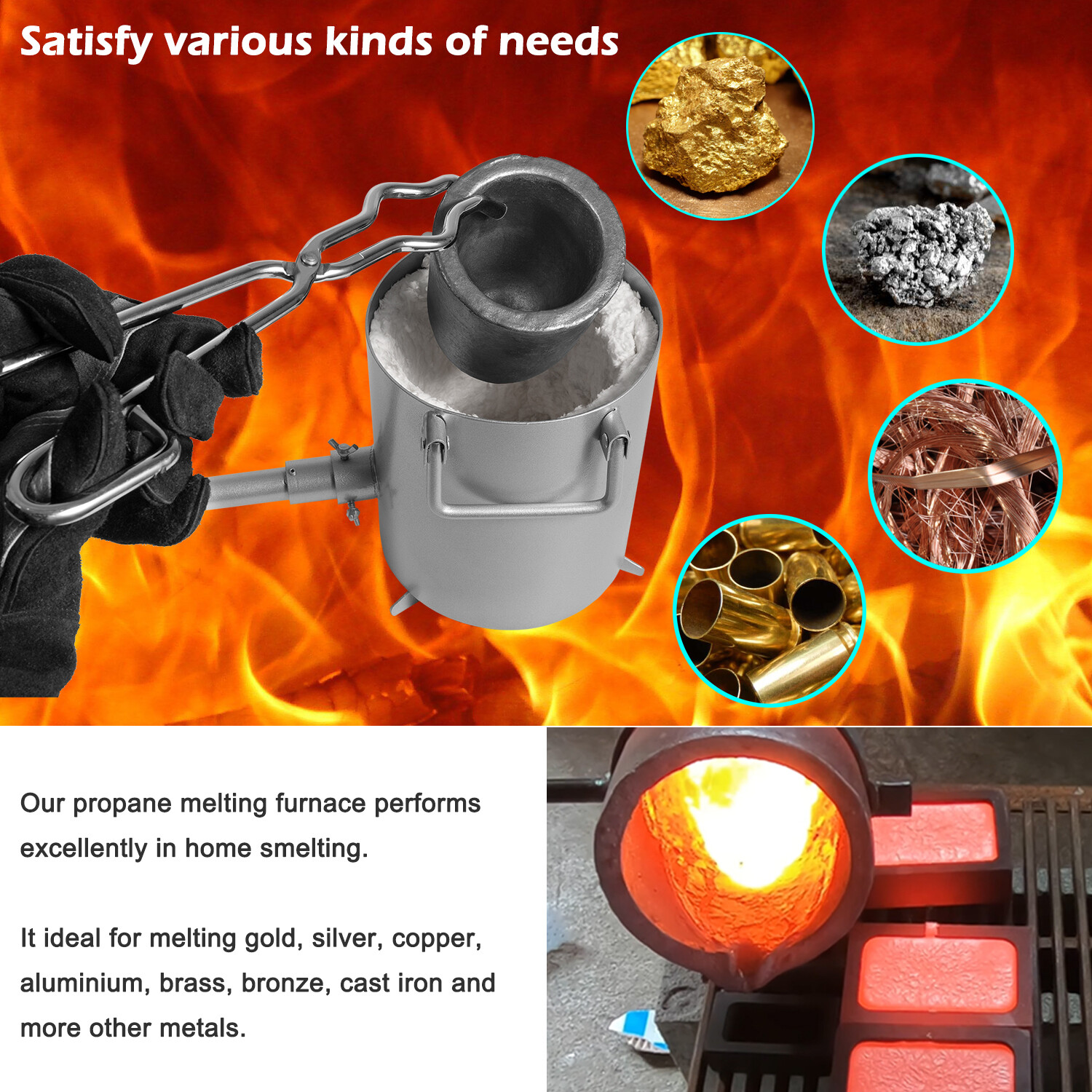 28LB/12.8KG Propane Furnace Kit Smelting Gold Silver Copper Scrap Metal Casting