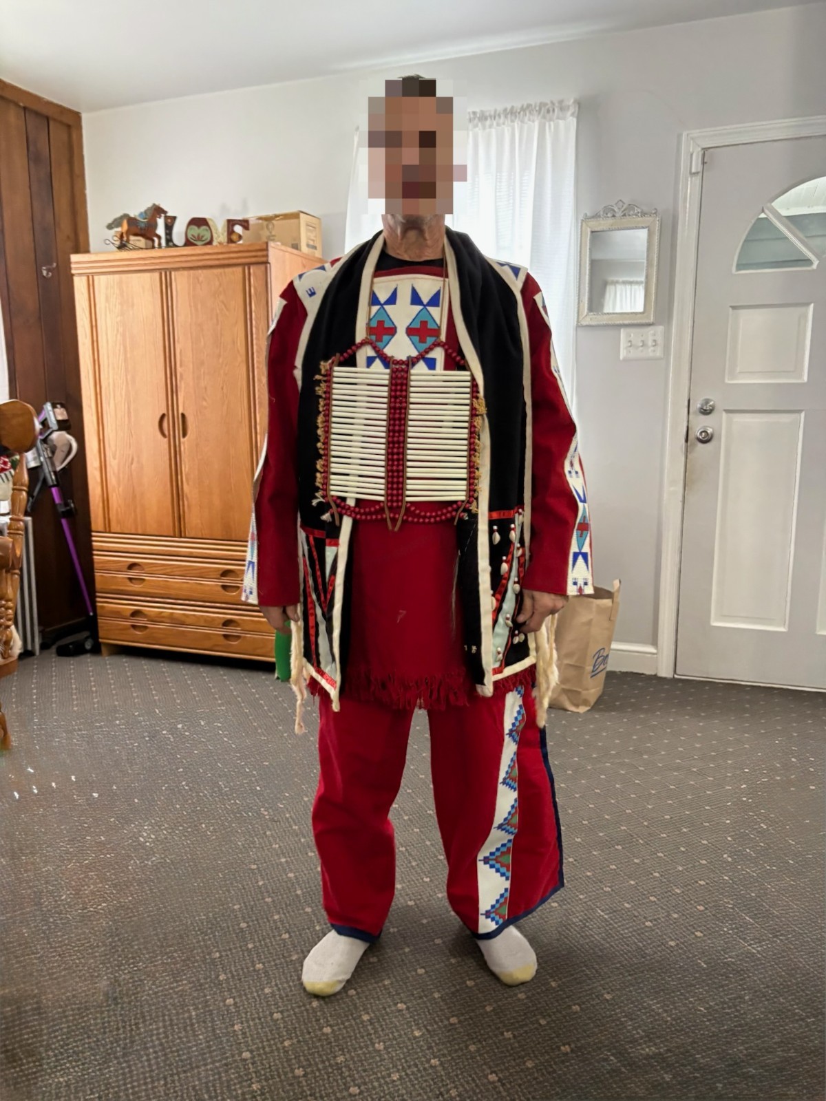 Native Indian Regalia 5' War Bonnet Tunic Breast Plate Sash Chaps Belt Shoes Bag