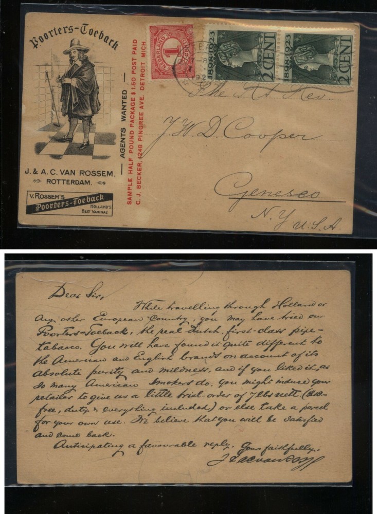 Netherlands  nice  ad post  card   to  US     PH0628