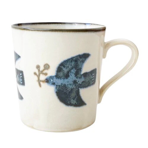Mino Ware Ceramic Mug With Blue Seagull Design Lightweight Material Coffee Cup