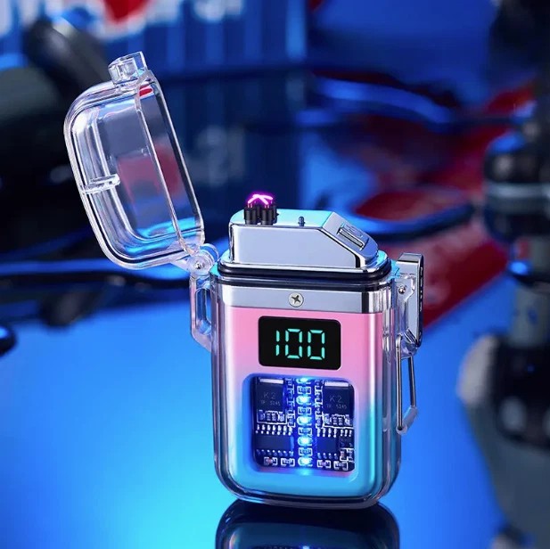 1XTransparent shell waterproof rechargeable pulse lighter with digital display