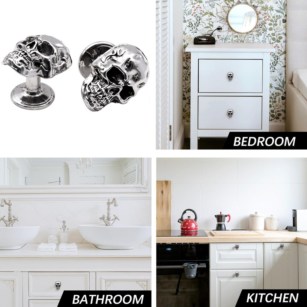 6 Pack Skull Skeleton Drawer Knobs, Vintage Single Hole Cabinets Pulls for Drawe